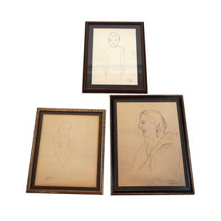 Sacha KOLIN: Three Drawings: Three drawings by Sacha Kolin (French-American 1911-1981), comprising three portrait drawings on paper, all signed and dated. [Largest: 22 1/2" H x 17 1/2" W].