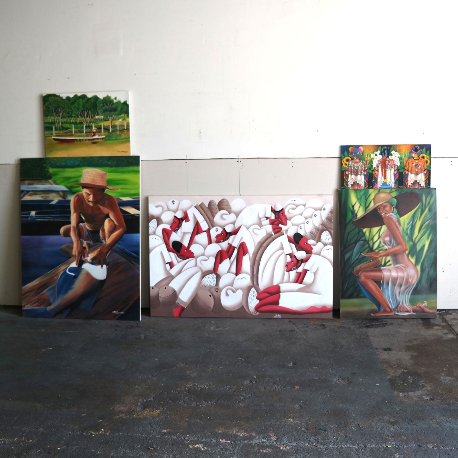 Five Unframed "Island" Style Oil Paintings (1 of 19)