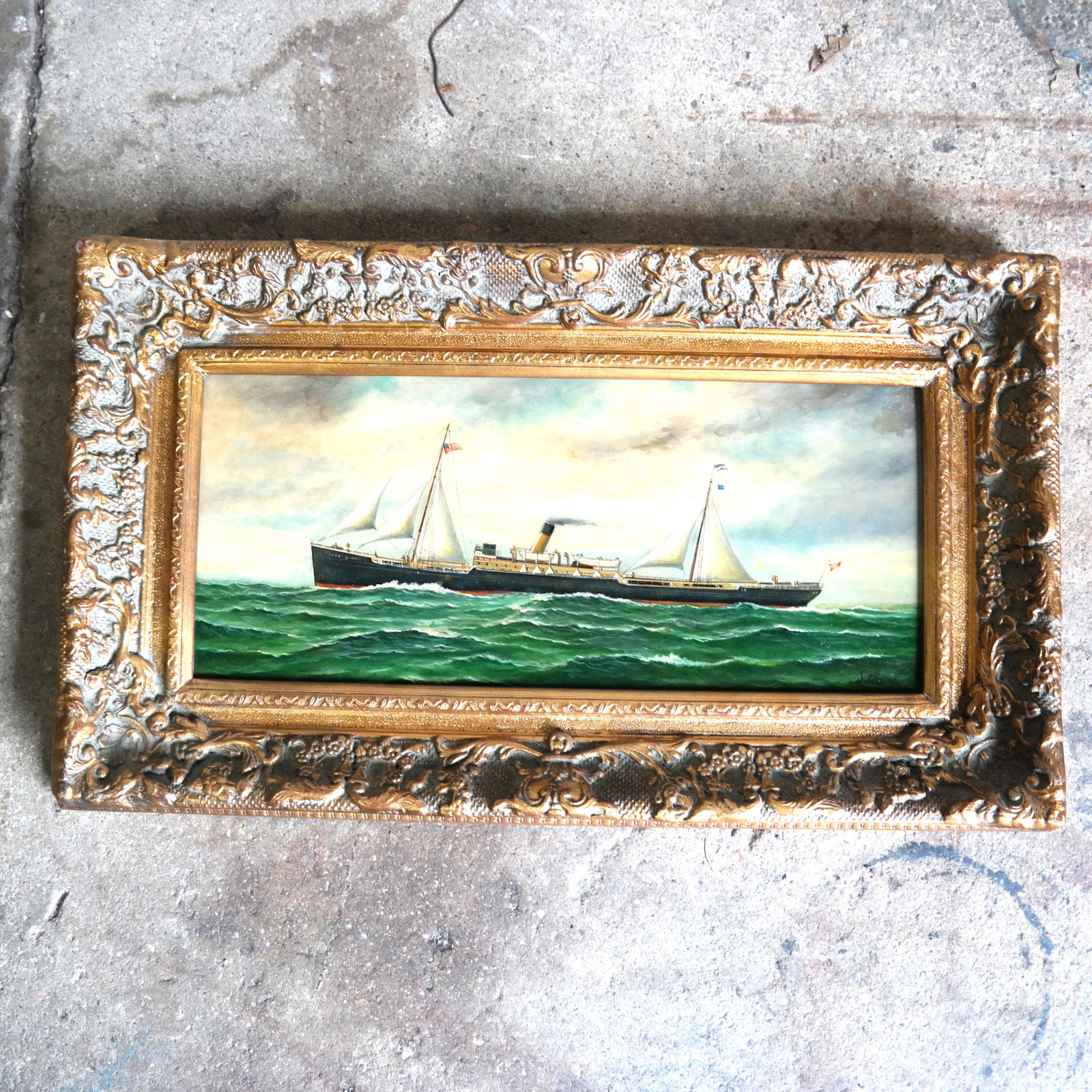J. CLARK: Steamship - Oil Painting (1 of 5)