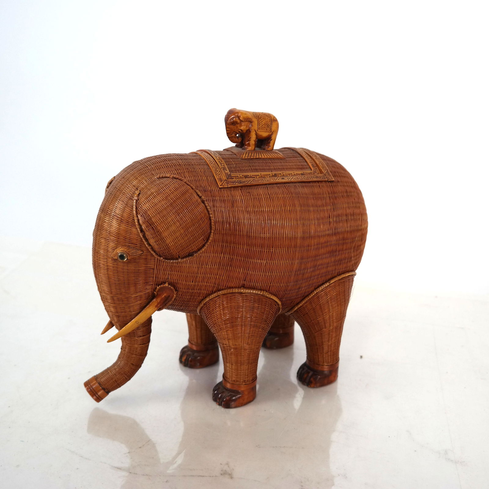 Chinese Republic Period 1960s Wicker Elephant Box (1 of 5)