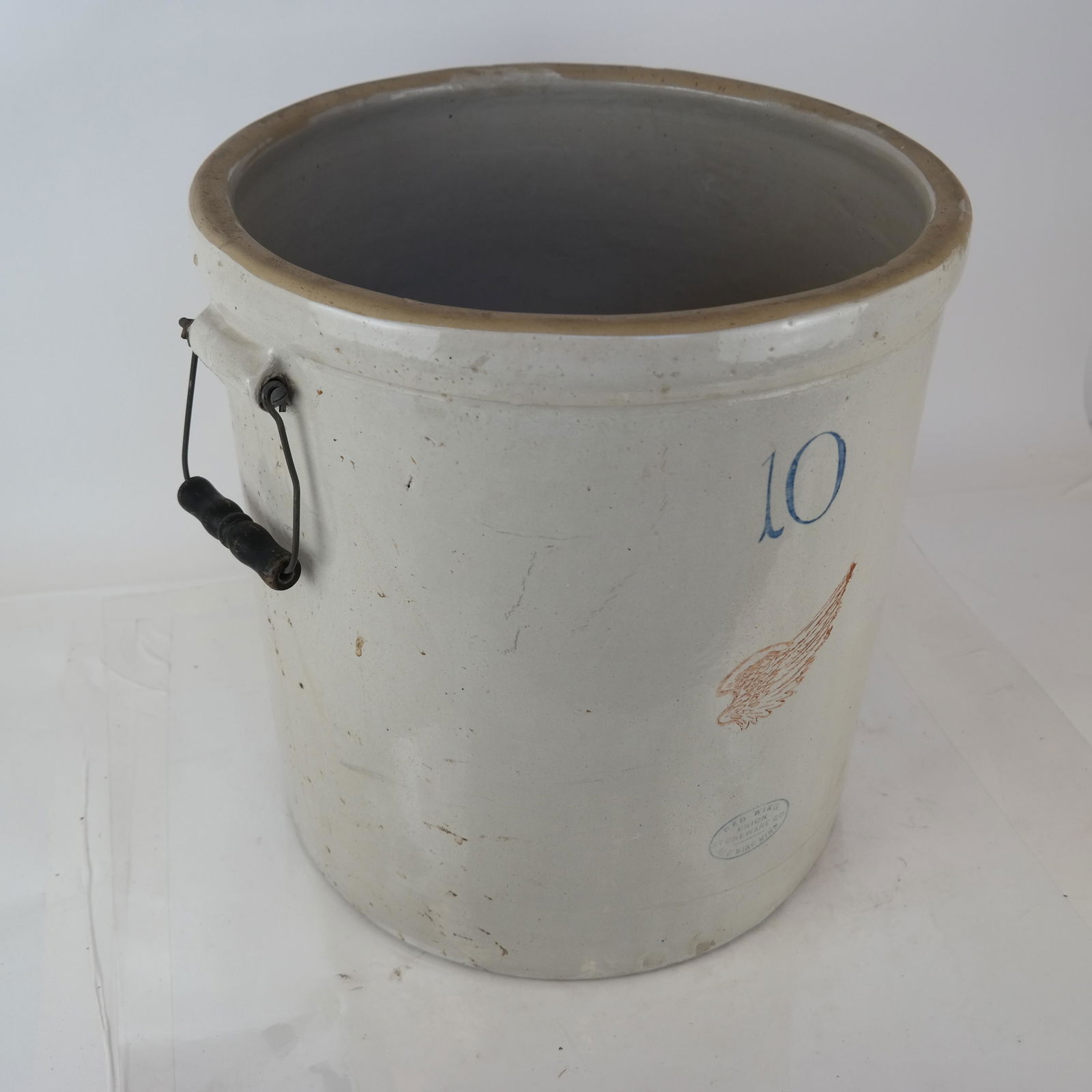 Vintage American "Red Wing" Stoneware Crock: Red Wing Minnesota 10-gallon crock, with handles. [17" H x 17" Diam.].
