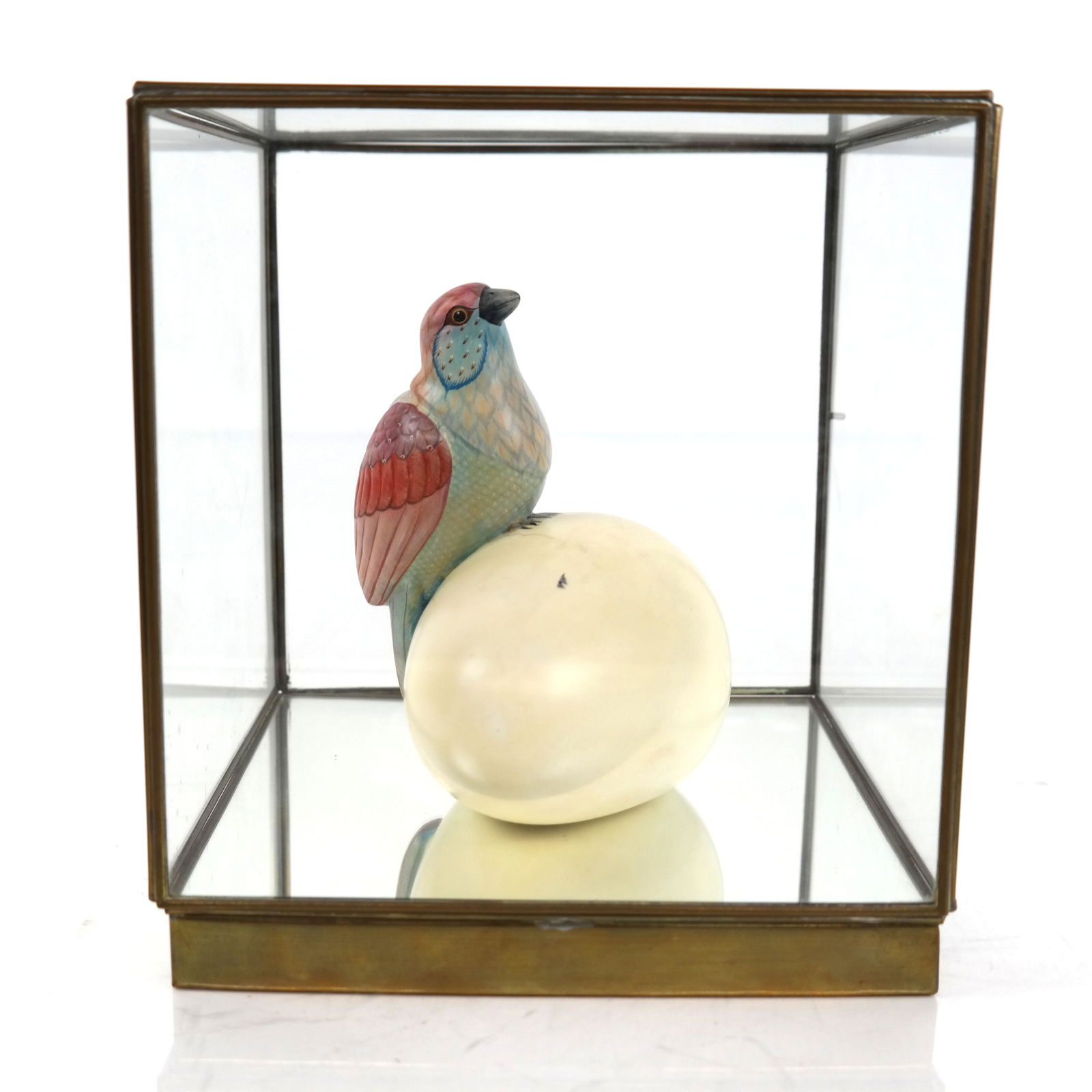 Ceramic Bird on Ostrich Egg in Case (1 of 14)