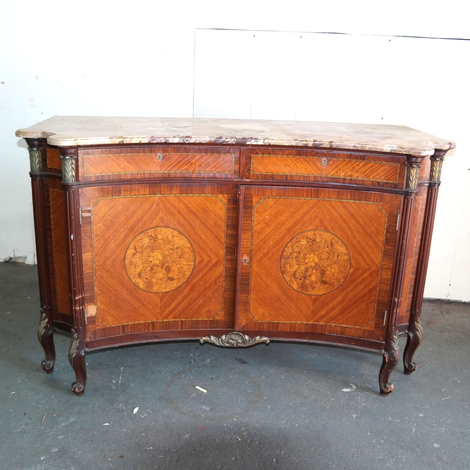 French-Style Inlaid Marble Top Sideboard (1 of 10)