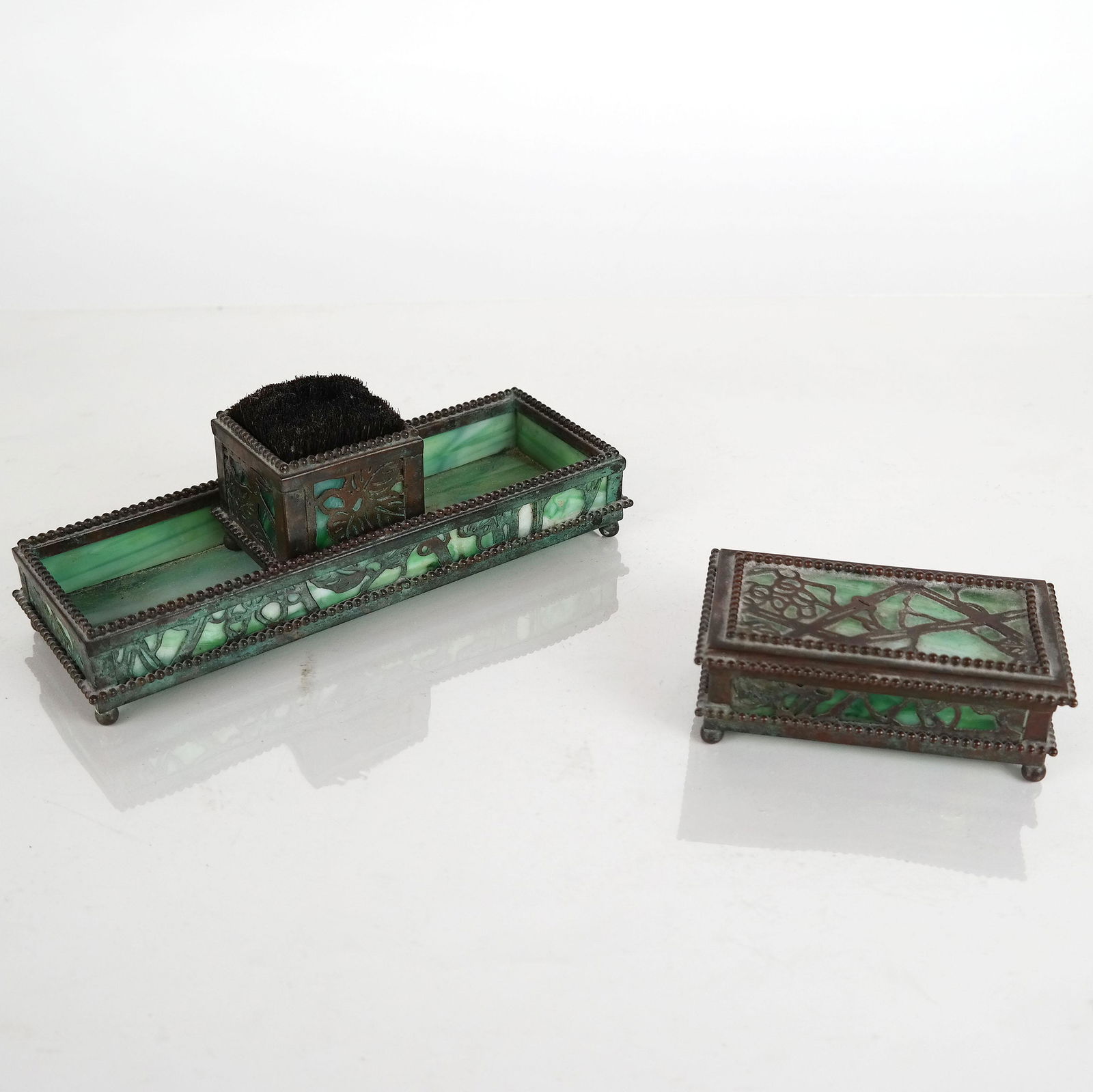 Art Nouveau Bronze & Glass Desk Set (1 of 6)