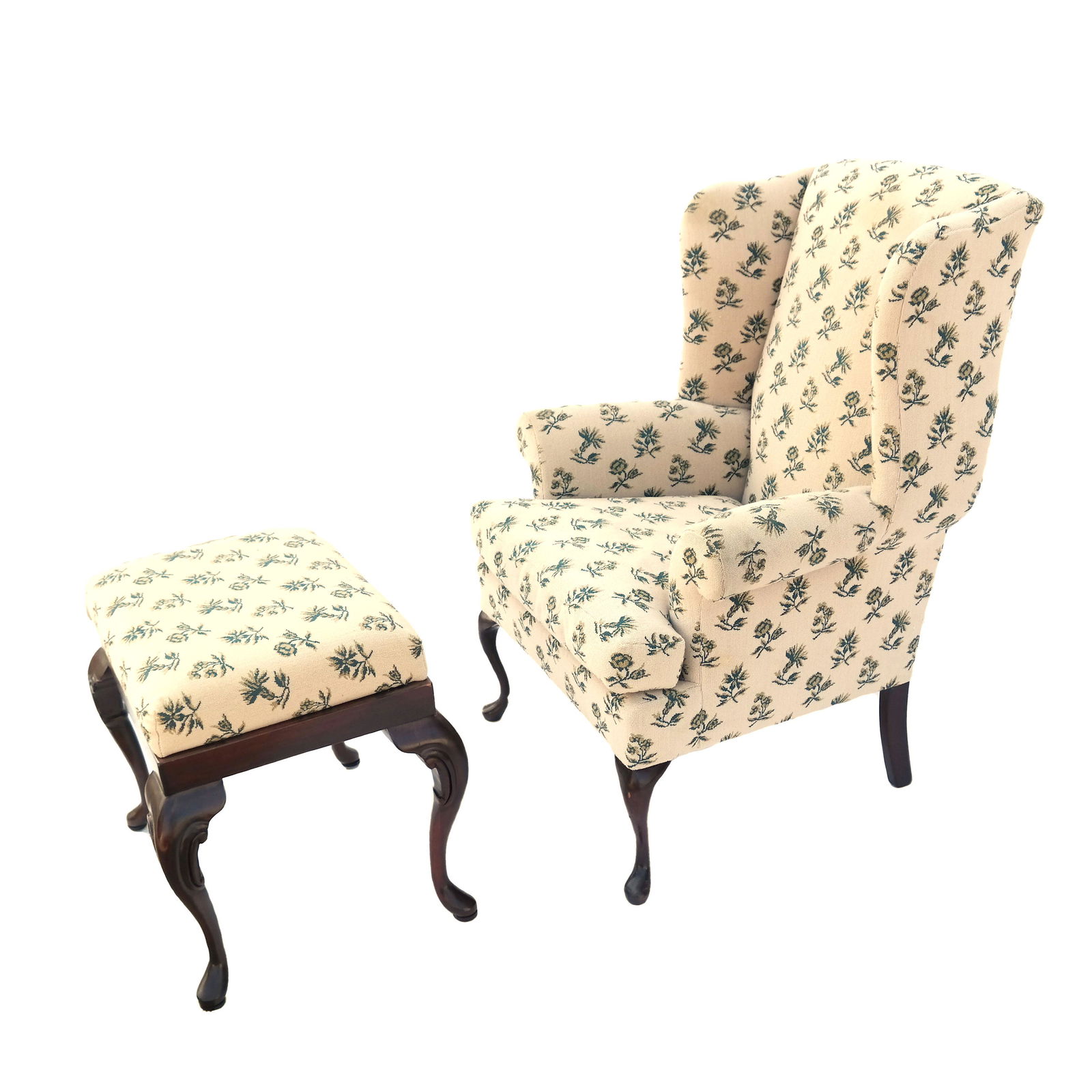 Queen Anne-Style Wing Chair & Ottoman (1 of 10)