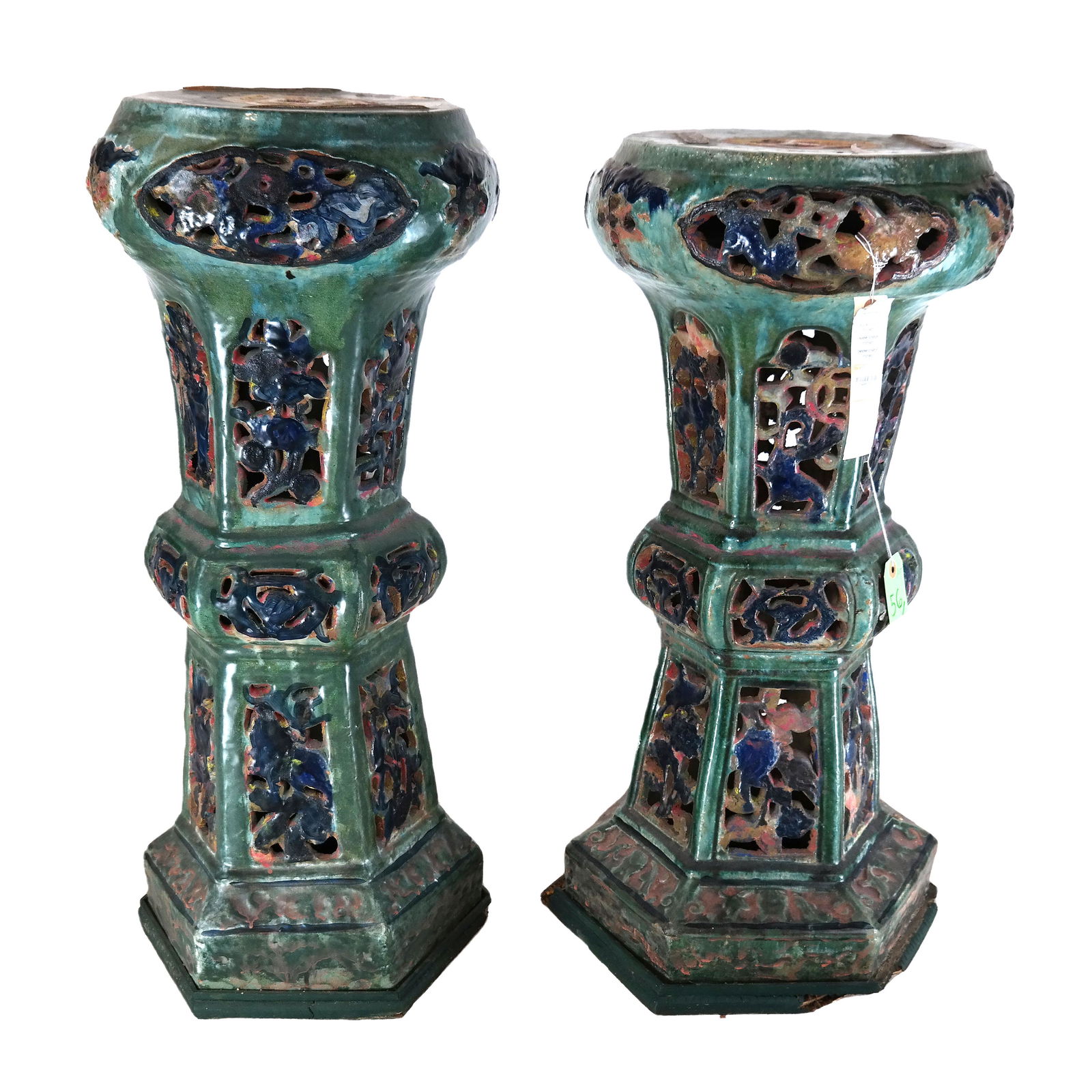 Pair Chinese Polychrome Painted Pedestals (1 of 9)
