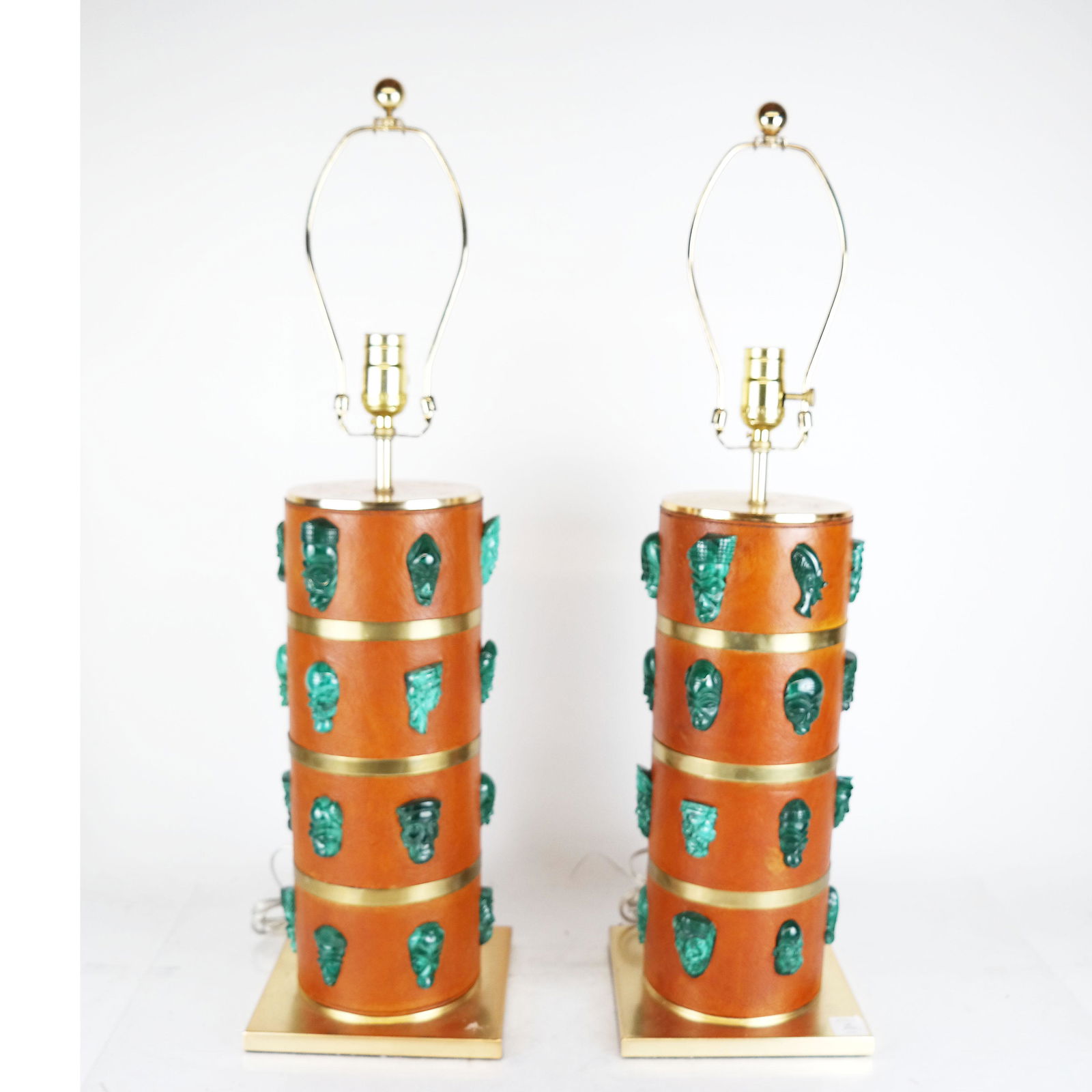 Pair Leather and Malachite Lamps (1 of 7)