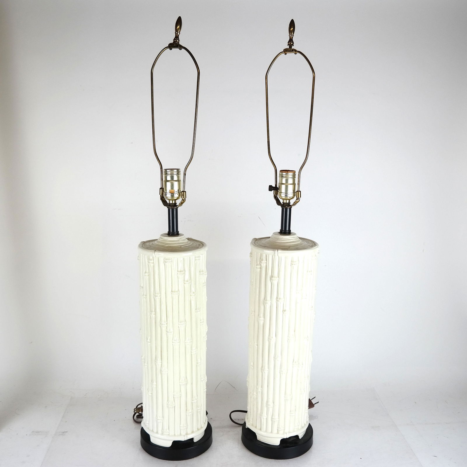 Pair Bamboo-Look Porcelain Lamps (1 of 8)