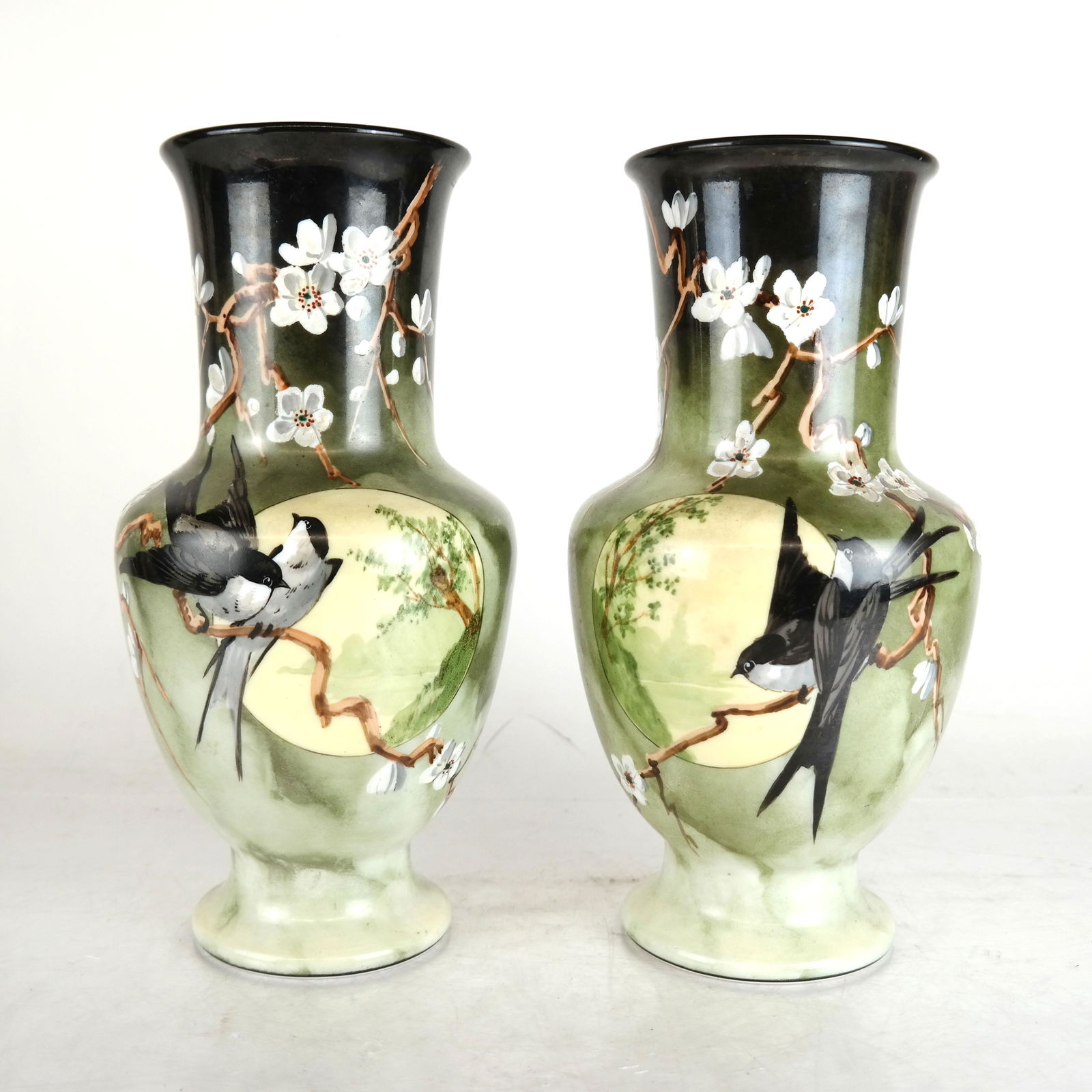 Pair of Aviary Opaline Glass Vases, Possibly Baccarat (1 of 6)