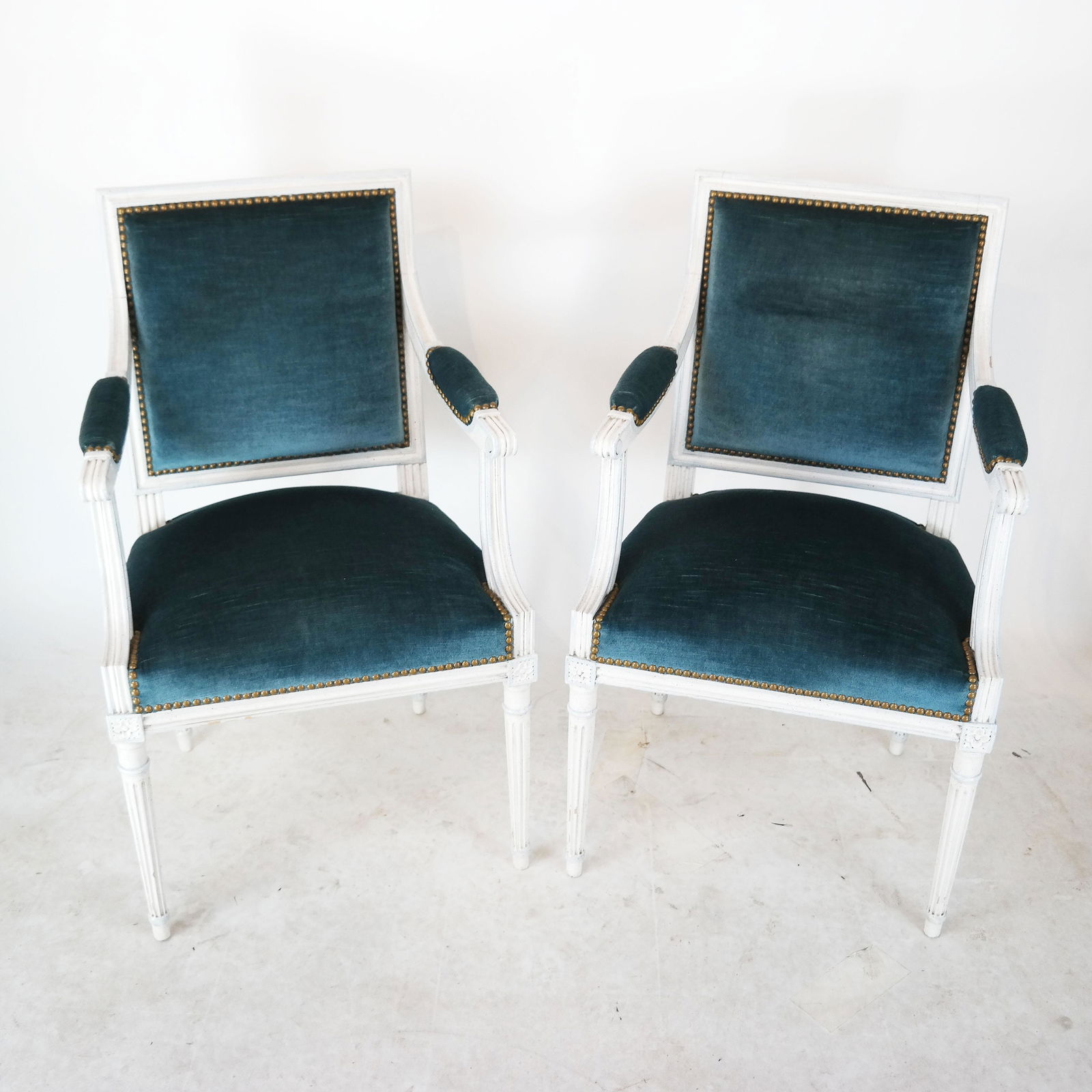 Pair Louis XVI-Style White Painted Arm Chairs (1 of 4)
