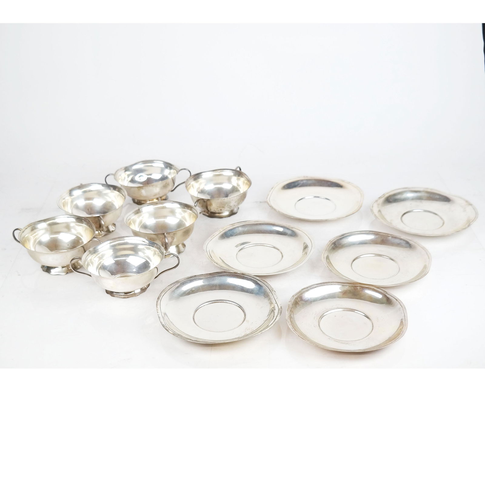 Twelve Peruvian .925 Silver Bowls & Saucers (1 of 8)