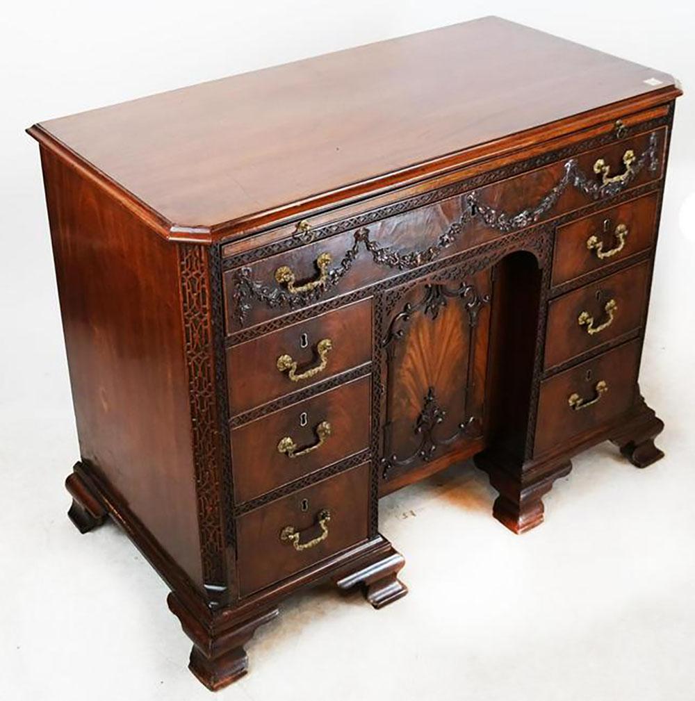 George III Carved Mahogany Kneehole Desk (1 of 10)