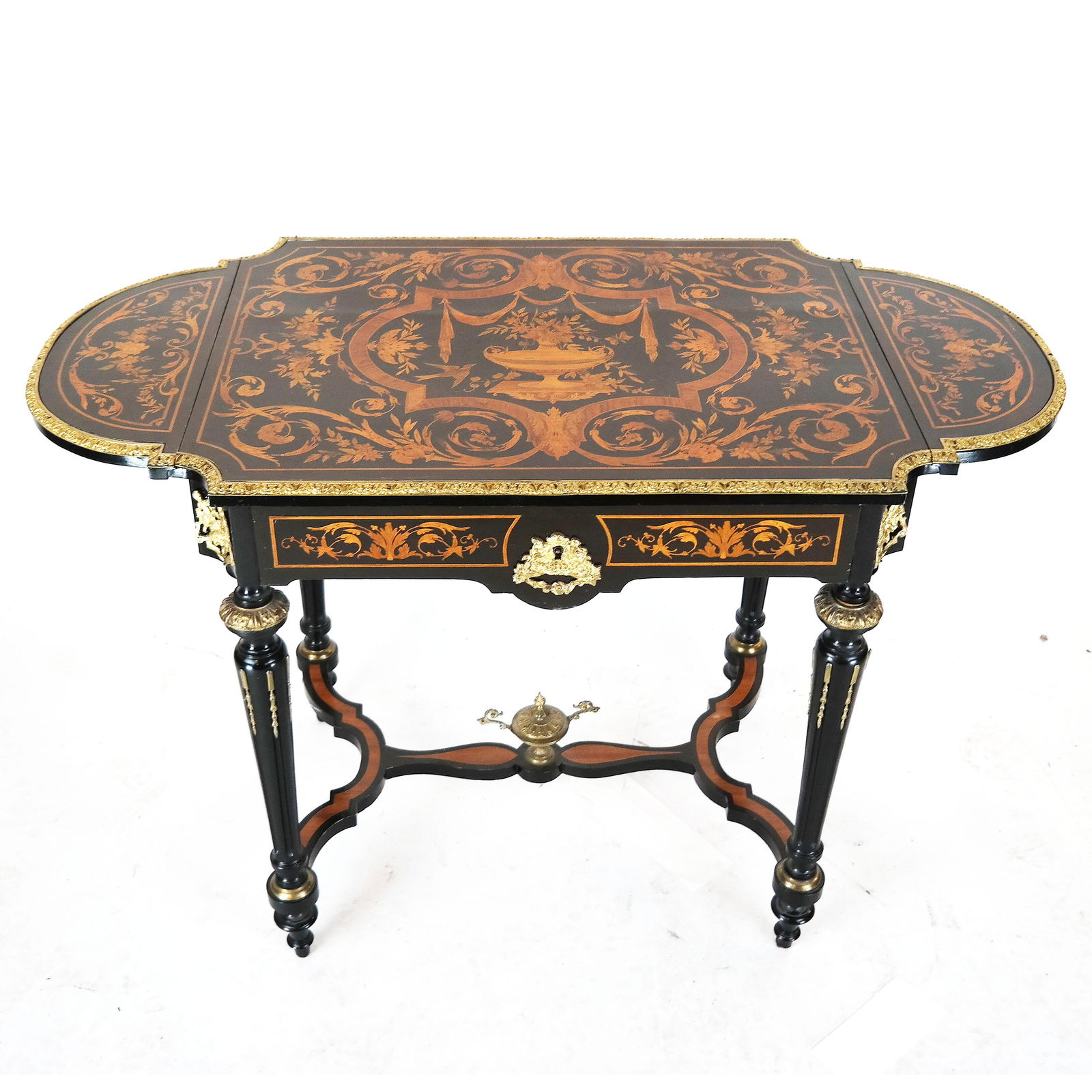 Ebonized Inlaid Drop Leaf Center Table (1 of 11)