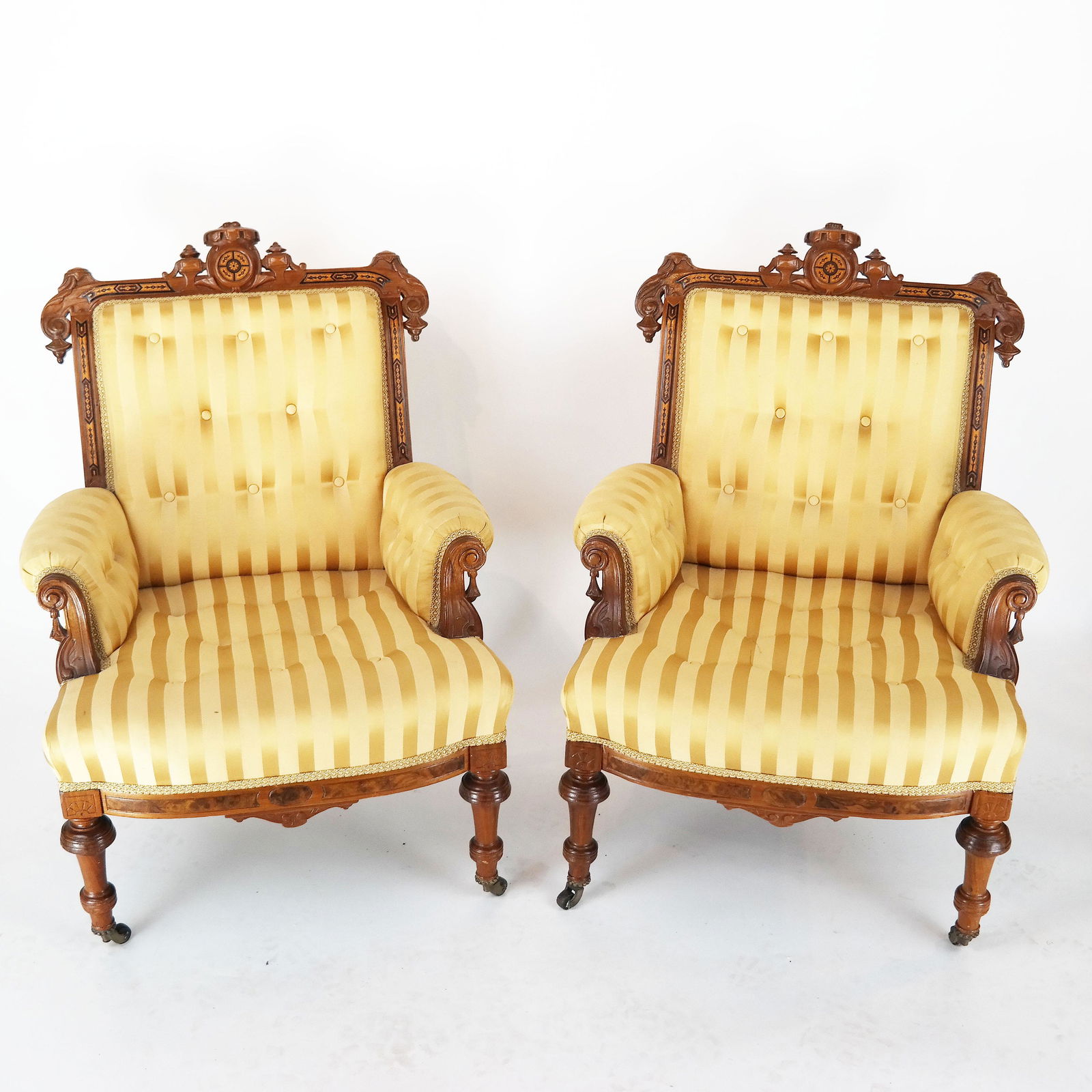 Pair of English Victorian Burl Walnut Arm Chairs (1 of 5)