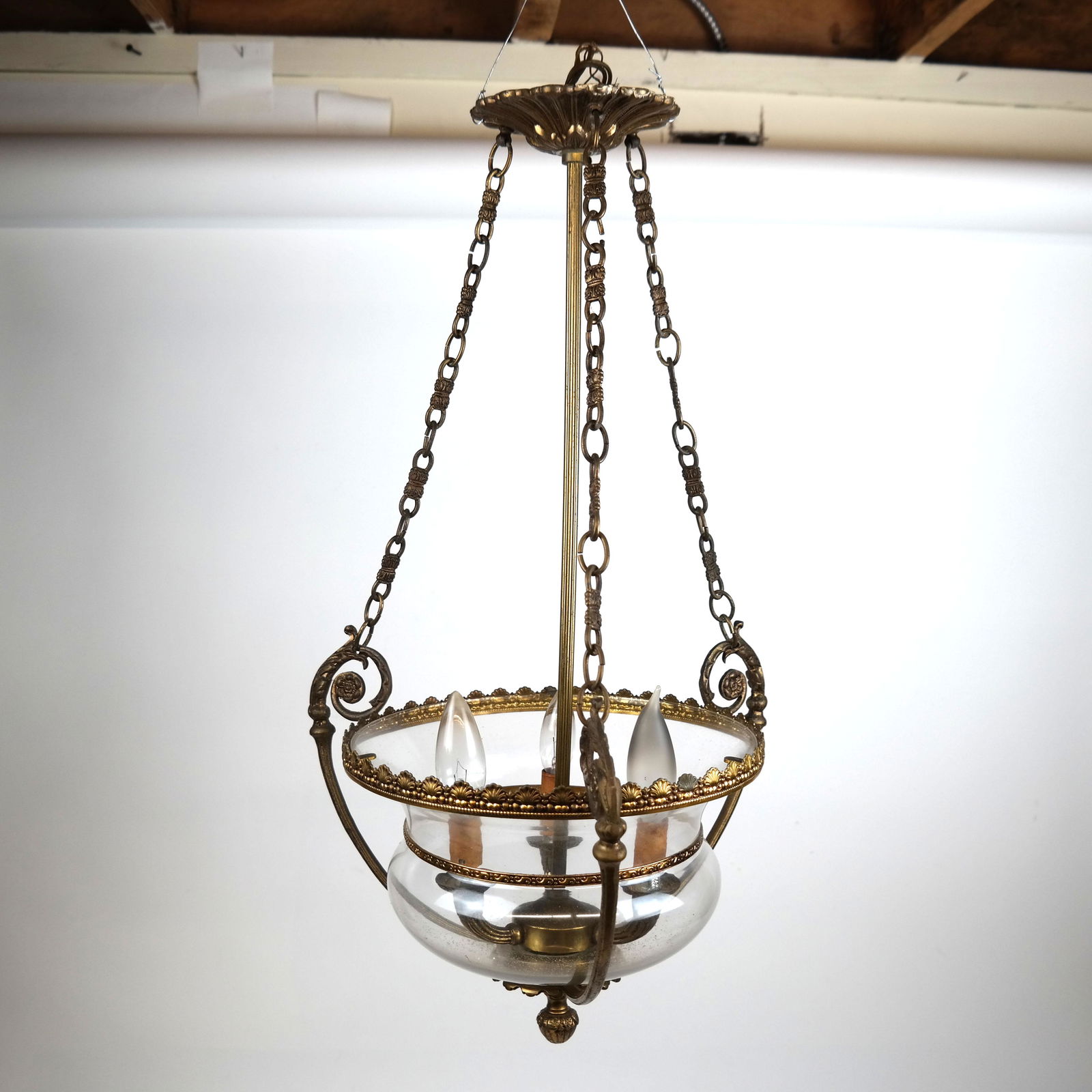 Gilt Bronze & Glass 3-Light Hanging Lamp (1 of 8)