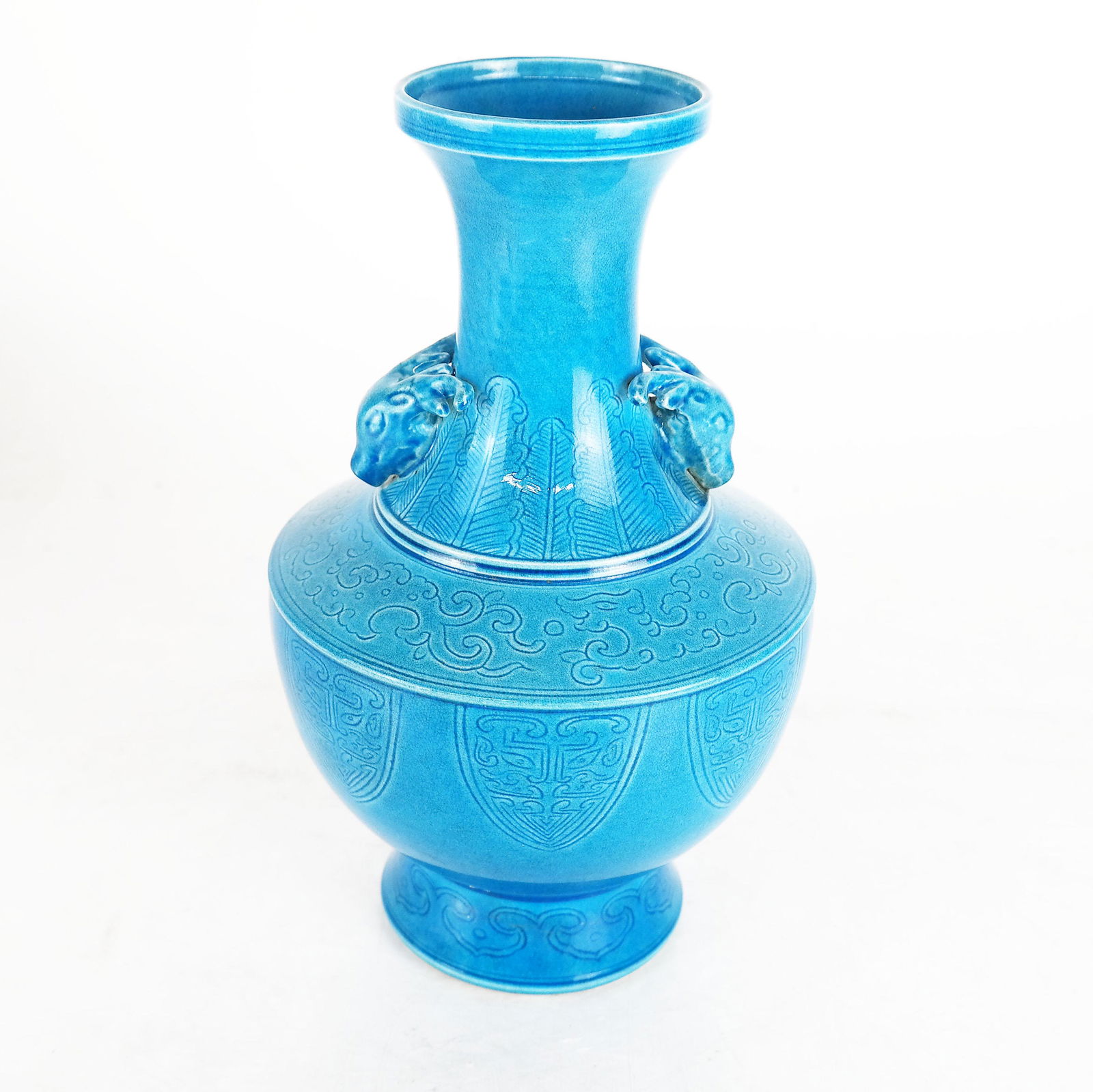 Chinese Incised Blue Glazed Qing Vase (1 of 8)