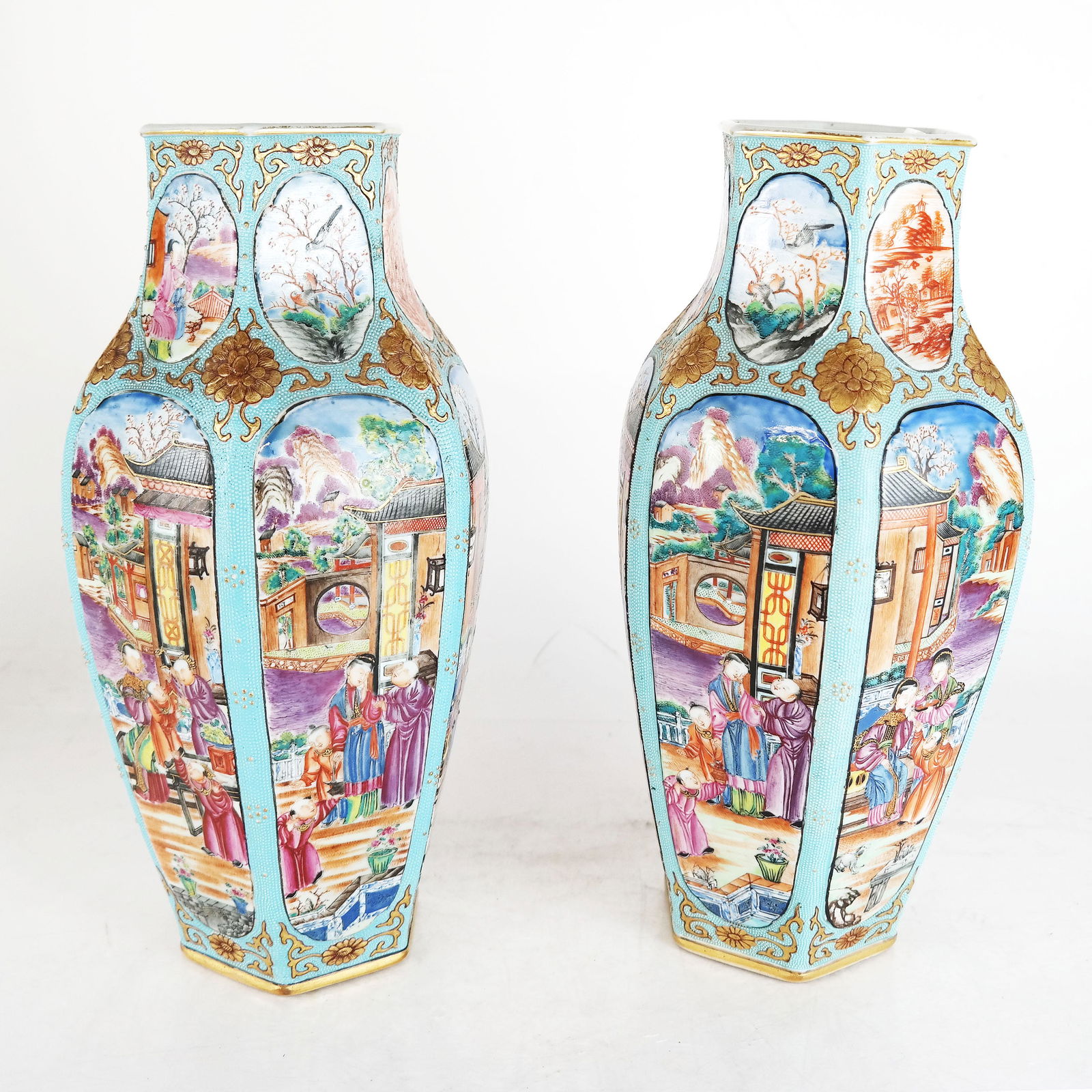 Pair Chinese Export Mandarin Porcelain Vases (1 of 11)