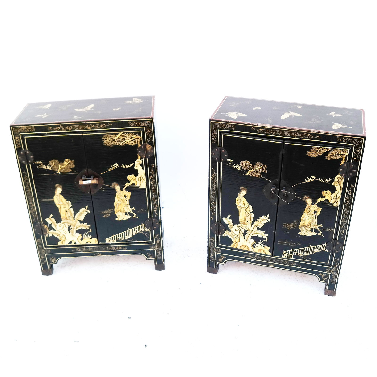 Pair Chinese Gilt on Black Lacquer Cabinets (1 of 8)