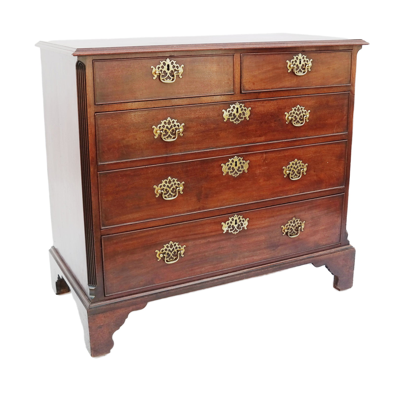 George III Mahogany Chest of Drawers: George III mahogany chest of drawers circa 1770, rectangular, with two small over long drawers. [37" H x 41" W x 20 1/2" D].