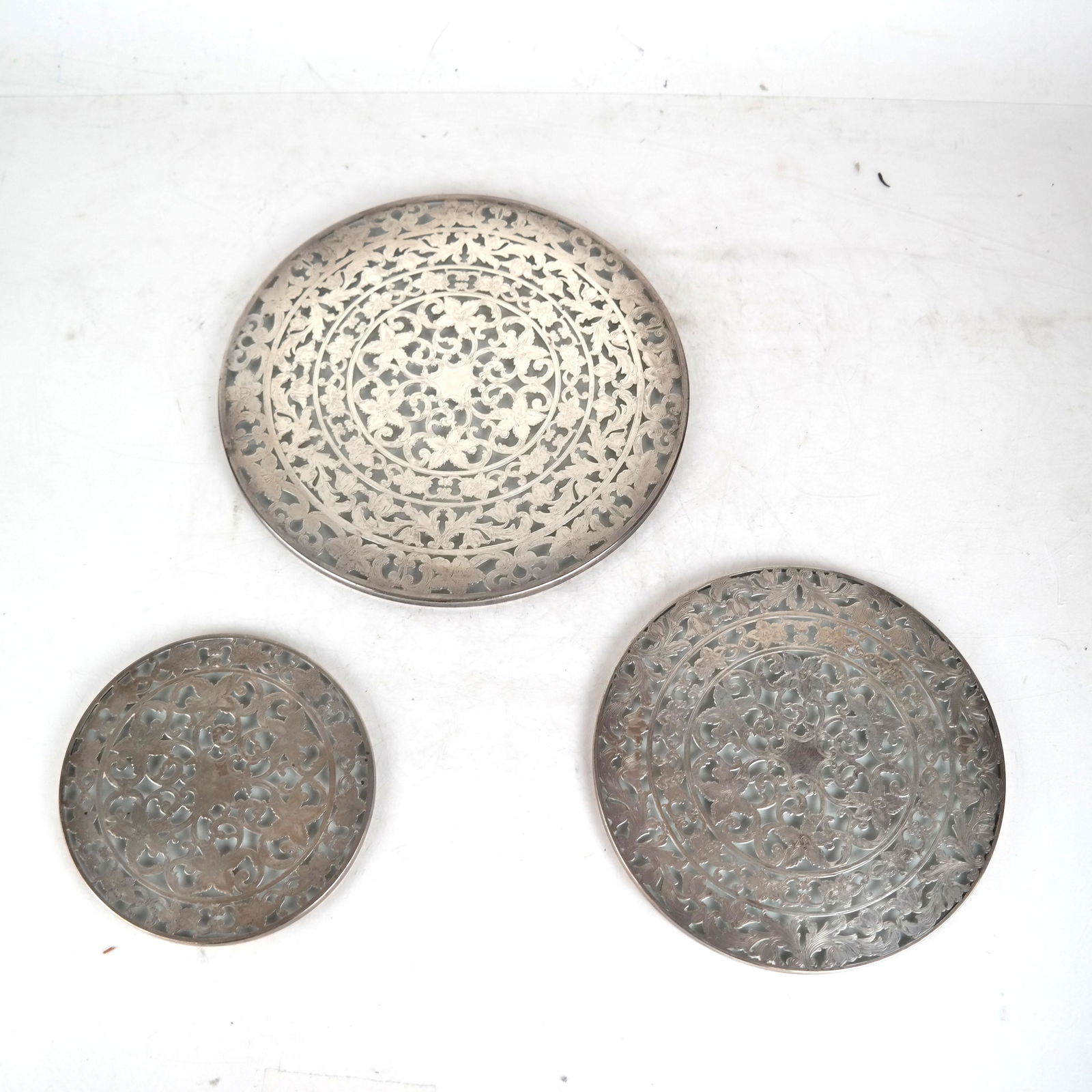 Set of 3 Silver Overlay Trivets / Coasters (1 of 5)