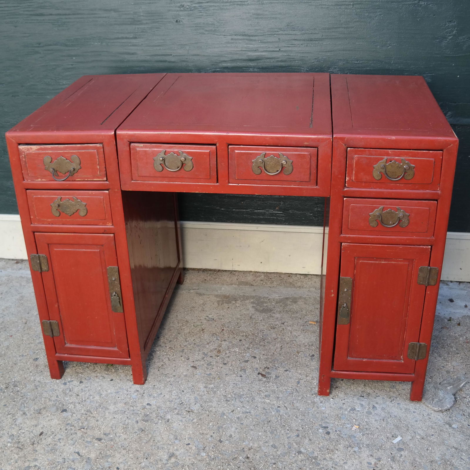 Chinese Red Lacquer 3-Piece Desk (1 of 11)