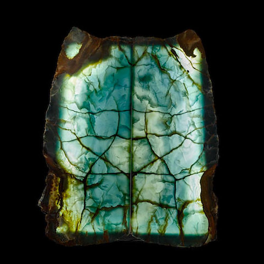 Pair Book-Matched Illuminated Blue Calcite Slabs (1 of 13)