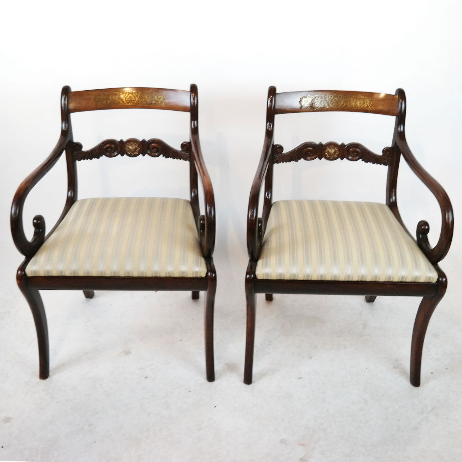 Pair of French Empire Mahogany & Boulle Chairs (1 of 9)