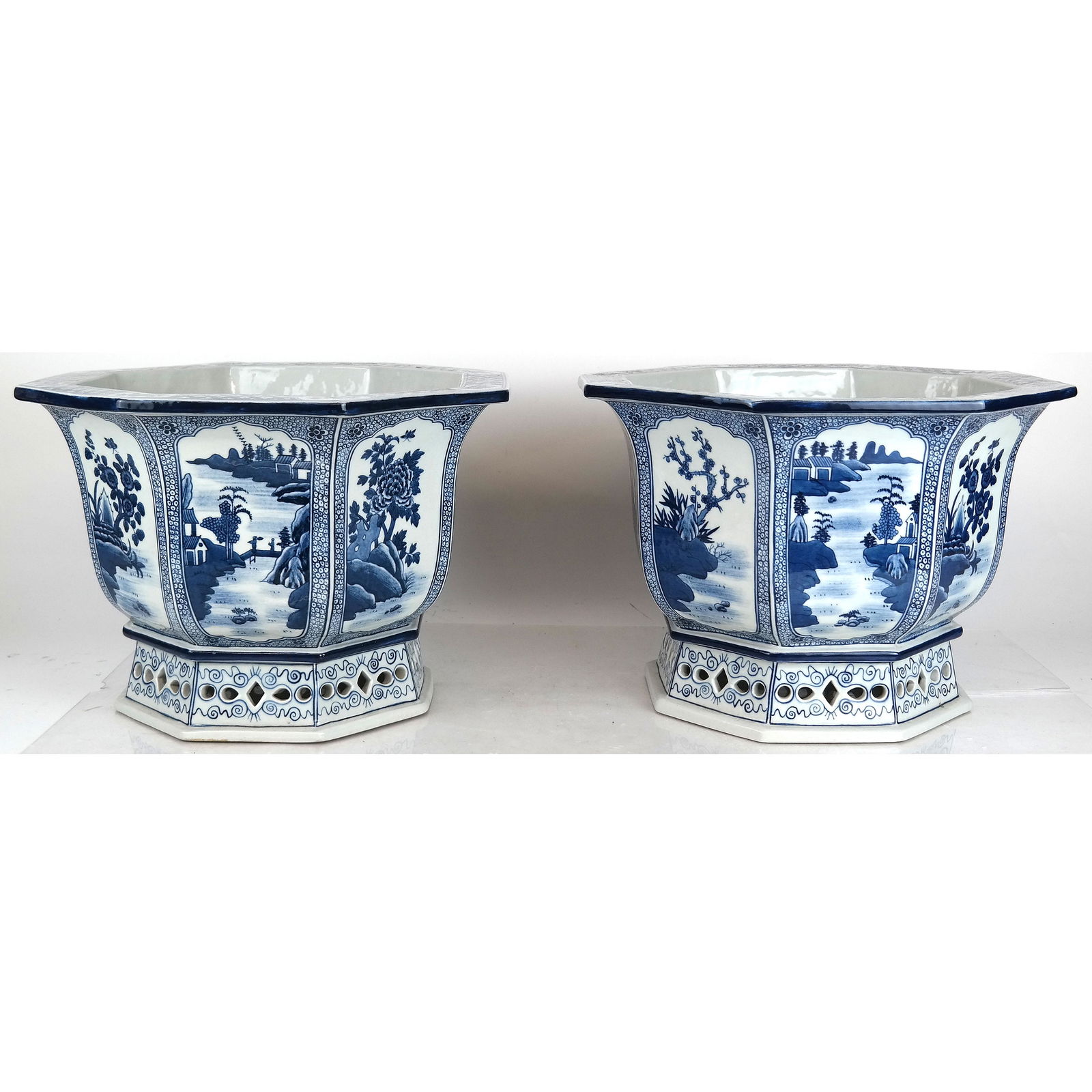 Pair Blue and White Chinese Porcelain Jardinieres (1 of 5)