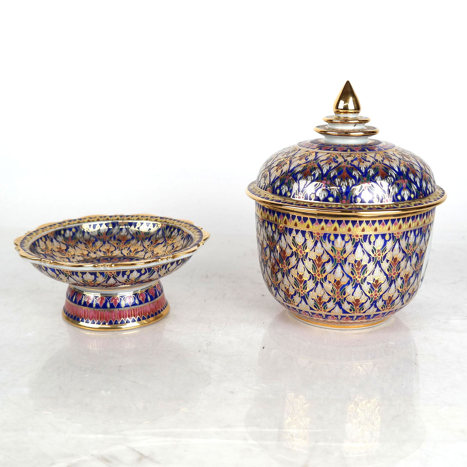 Decorated Porcelain Covered Jar & Compote Set (1 of 10)