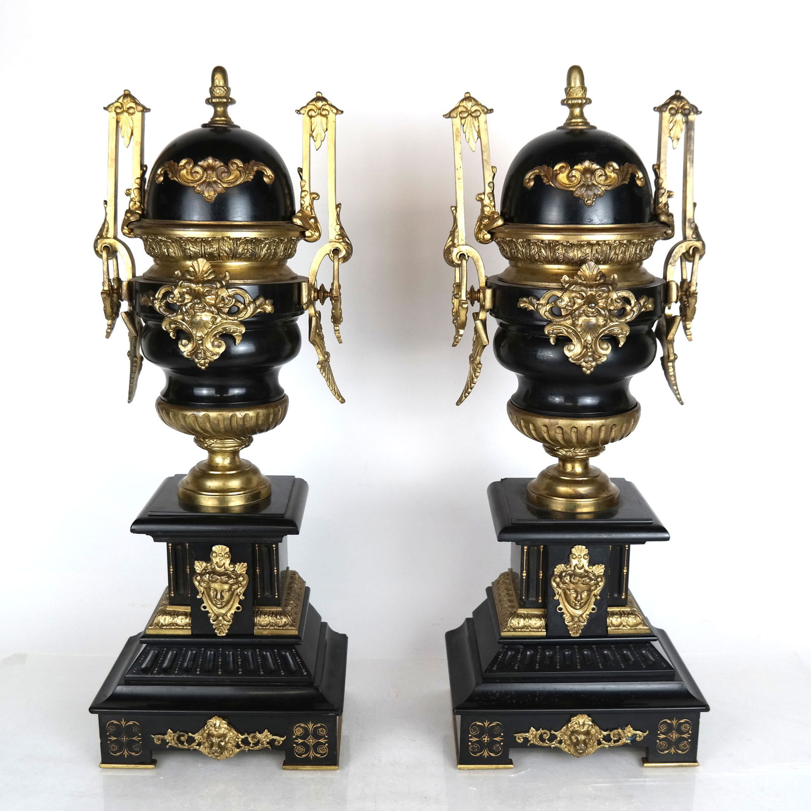 Pair of Ornate 19th C. Bronze & Marble Castolettes (1 of 11)