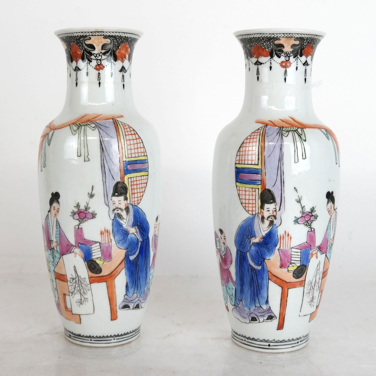 Pair Of Chinese Republic Porcelain Decorated Vases