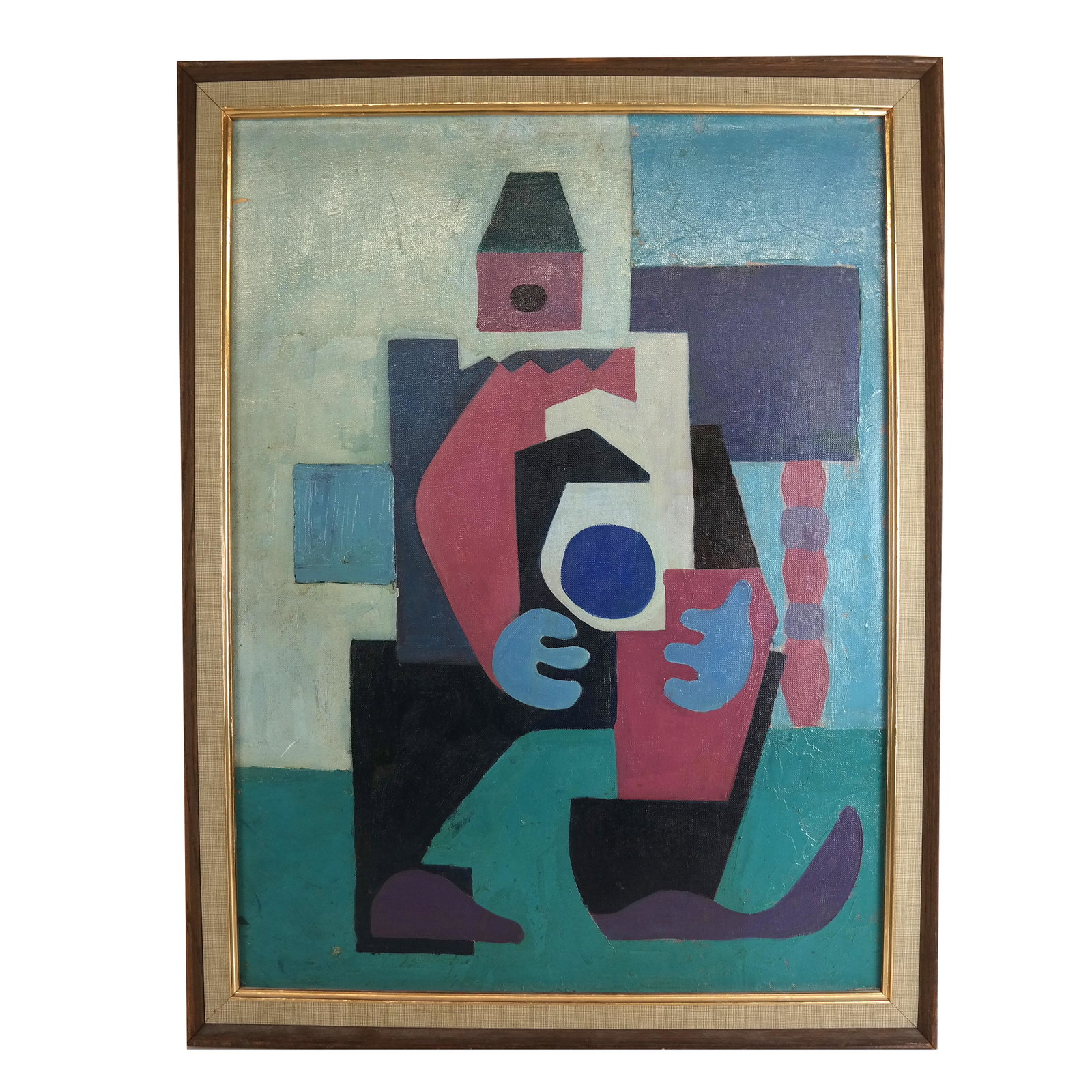 Cubist Study of a Clown - Unsigned Painting: Unsigned oil on board painting of a clown study. [Art: 23 1/2" H x 17" W; Frame: 27" H x 20" W]. In good condition.
