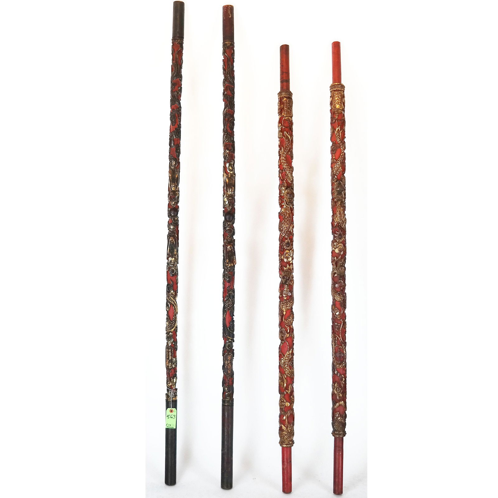 4 Chinese Carved, Painted & Gilt Opium Bed Posts (1 of 14)