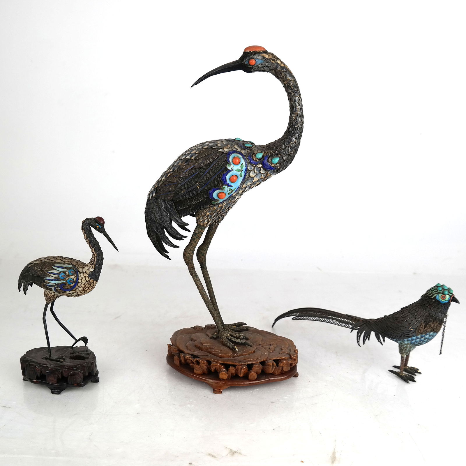 Three Cloisonne Enamel and Filigree Bird Figures (1 of 15)