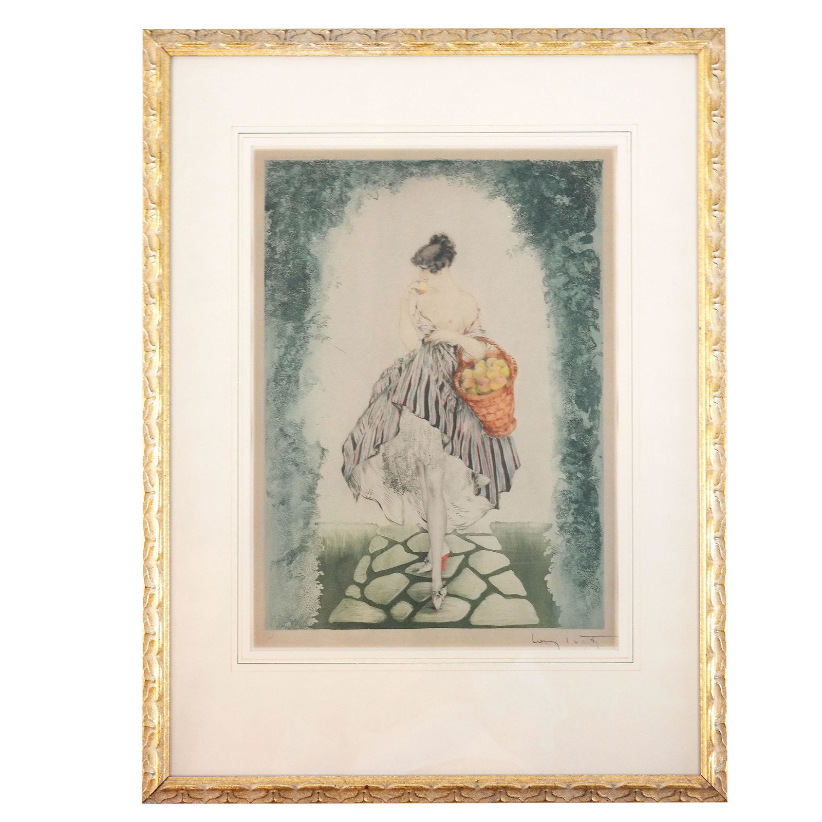 Louis ICART: Woman & Fruit Basket - Etching (1 of 8)