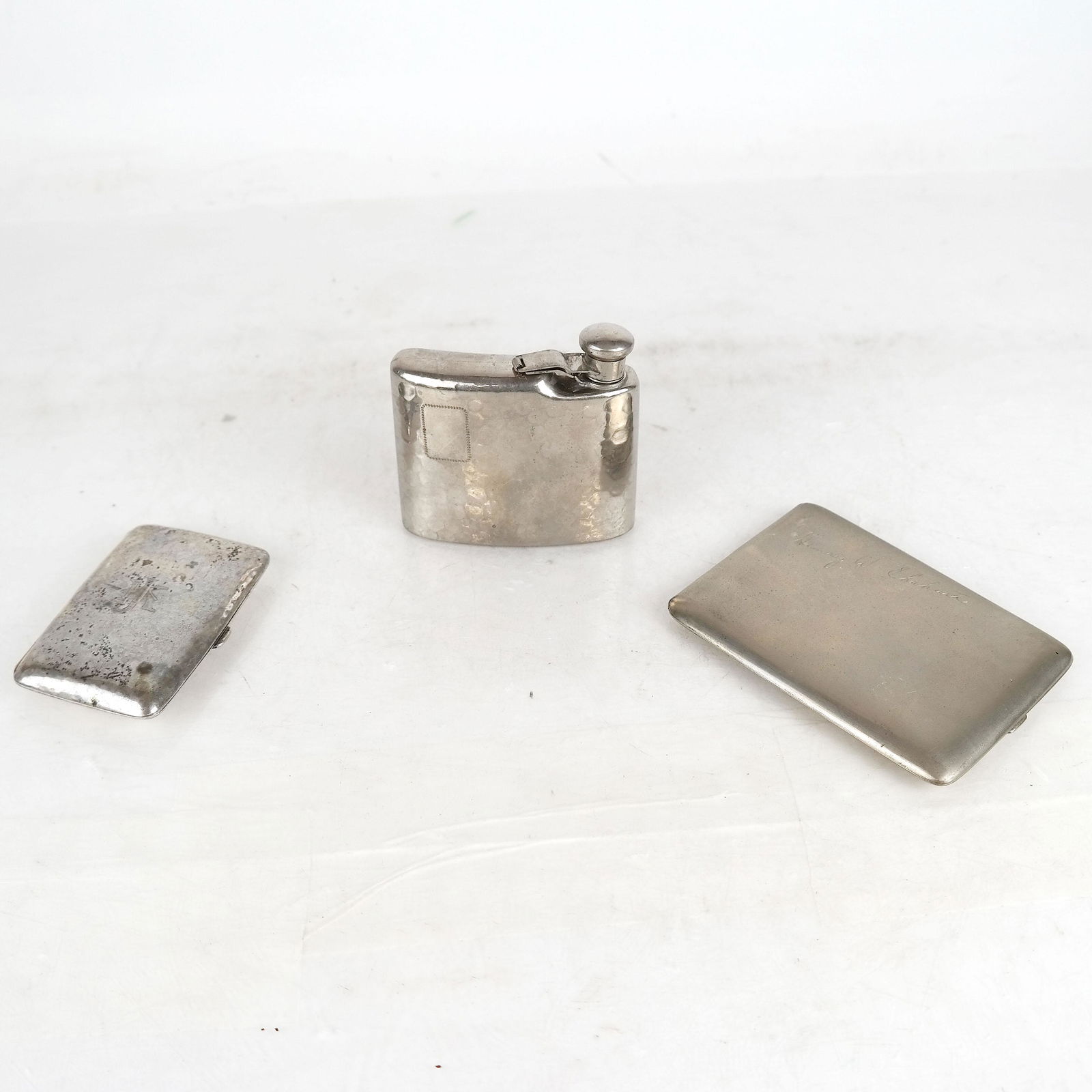 Silver Plate Cigarette Cases (2) and Mini Flask (1 of 6)