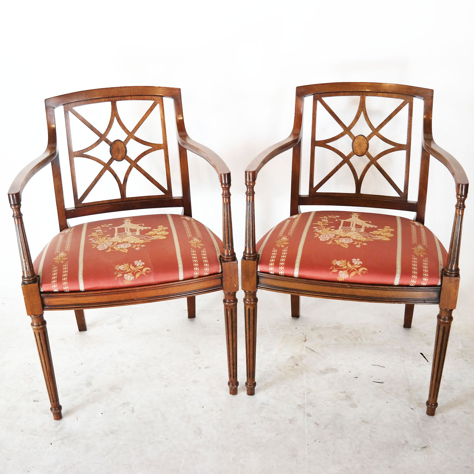 Pair of Mahogany Adam-Style Arm Chairs (1 of 6)