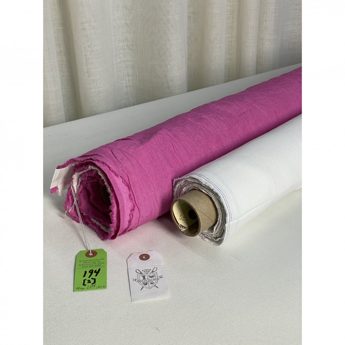 Designers Guild Hand-Dyed Window Linen: 1) 6 1/2 yards of Designers Guild's hand-dyed and tumble finished wide width linen, "Saraille" in "Peony", #F1879/13. The 126" wide lightweight linen (170 gsm) ranges from white to pink to a vibrant p