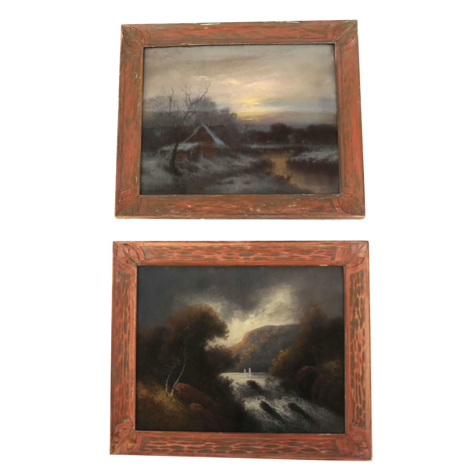 Pair of Winter Scenes - Pastel Paintings (1 of 6)