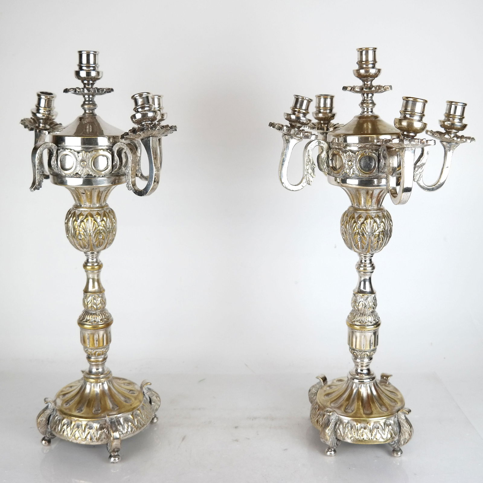 Pair Silver Plate Four-Arm Candelabras (1 of 10)
