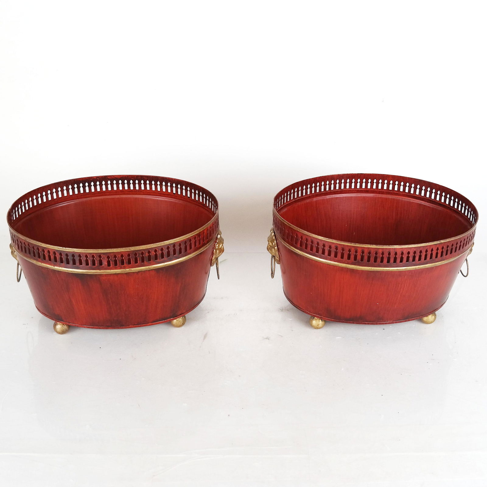 Pair of Red Tole Footed Cachepots (1 of 5)