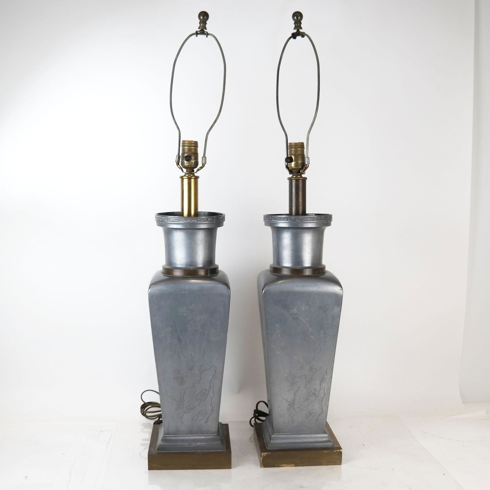 Pair Japanese Pewter Vase Lamps (1 of 8)