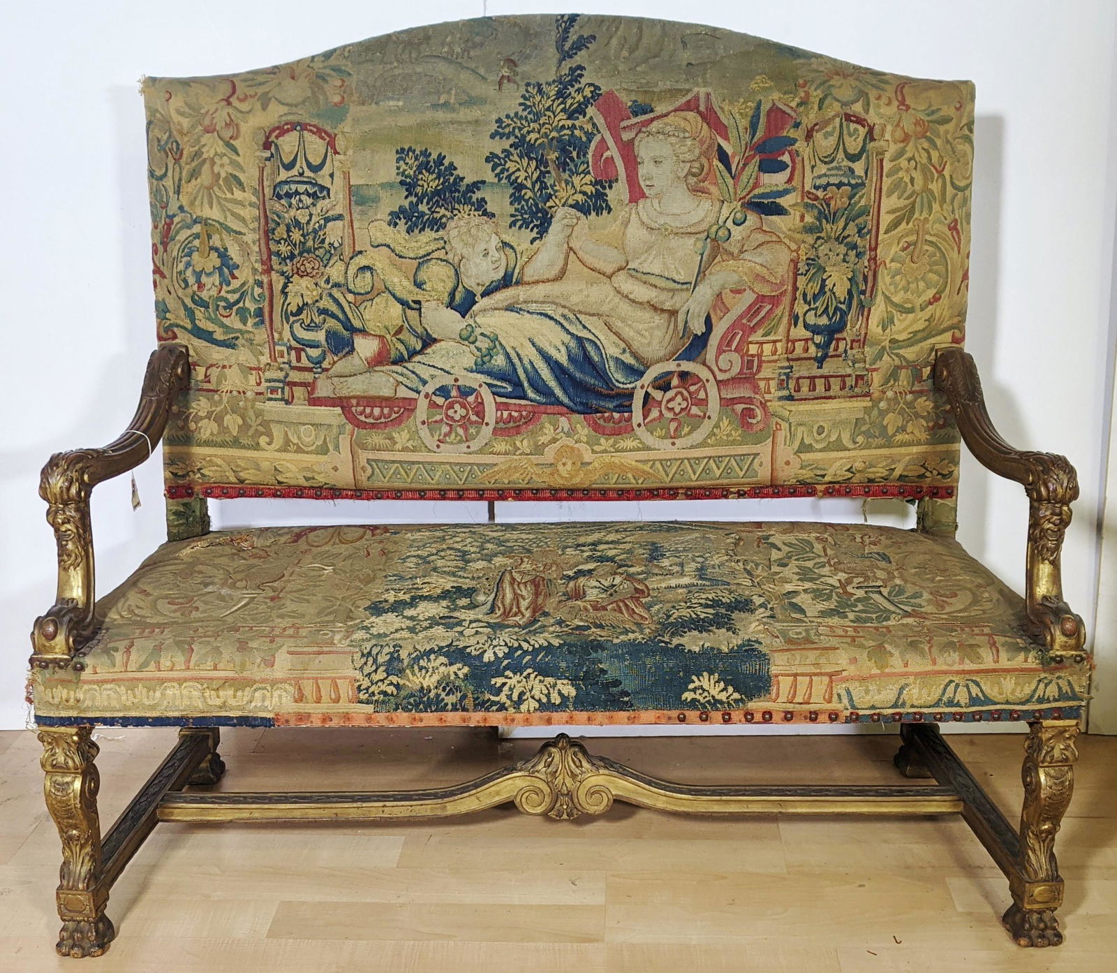 Early 20th C. Carved and Tapestry Upholstered Settee (1 of 17)