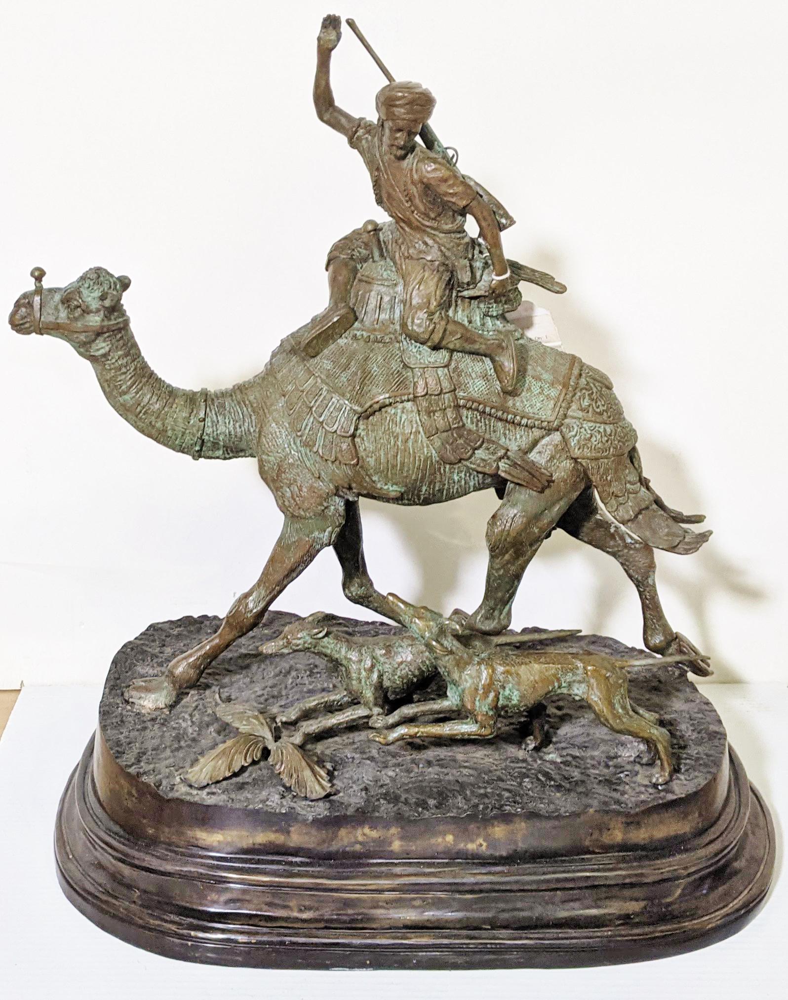 Early 20th C Bronze Sculpture - Arab on Camel w/ Dogs (1 of 7)