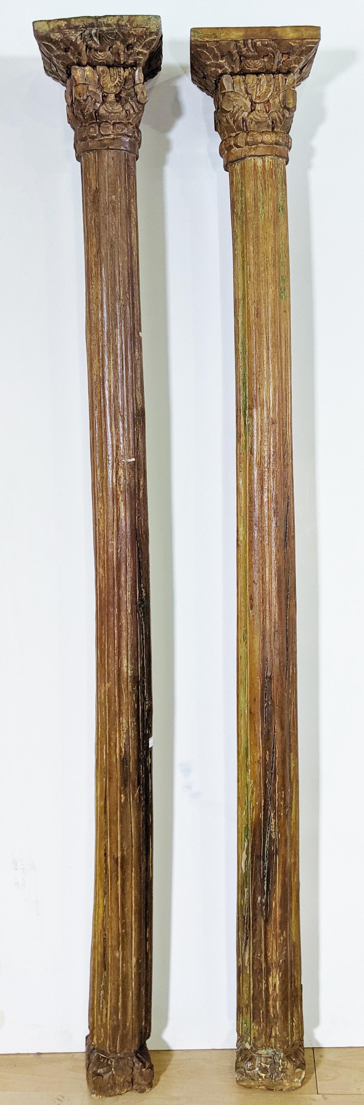 Pair Early 19th C Oak Reeded Carved Columns (1 of 7)