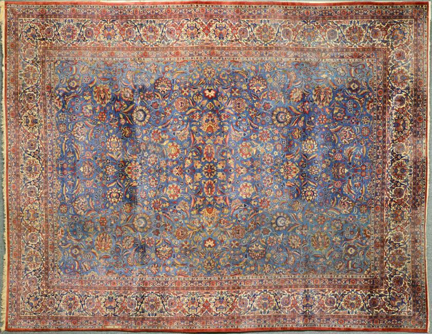 Antique Turquoise Kashan Carpet 10.25 x 8 FT (1 of 9)