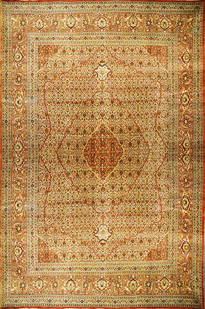 Antique Tabriz Haji Jalili Rug 17.75 x 12 FT: An extremely rare Persian Antique Tabriz Haji Jalili Carpet that has been hand knotted. It is very rare to find such a massive sized carpet like this that is over 100 years old. 80 Percent of the carp