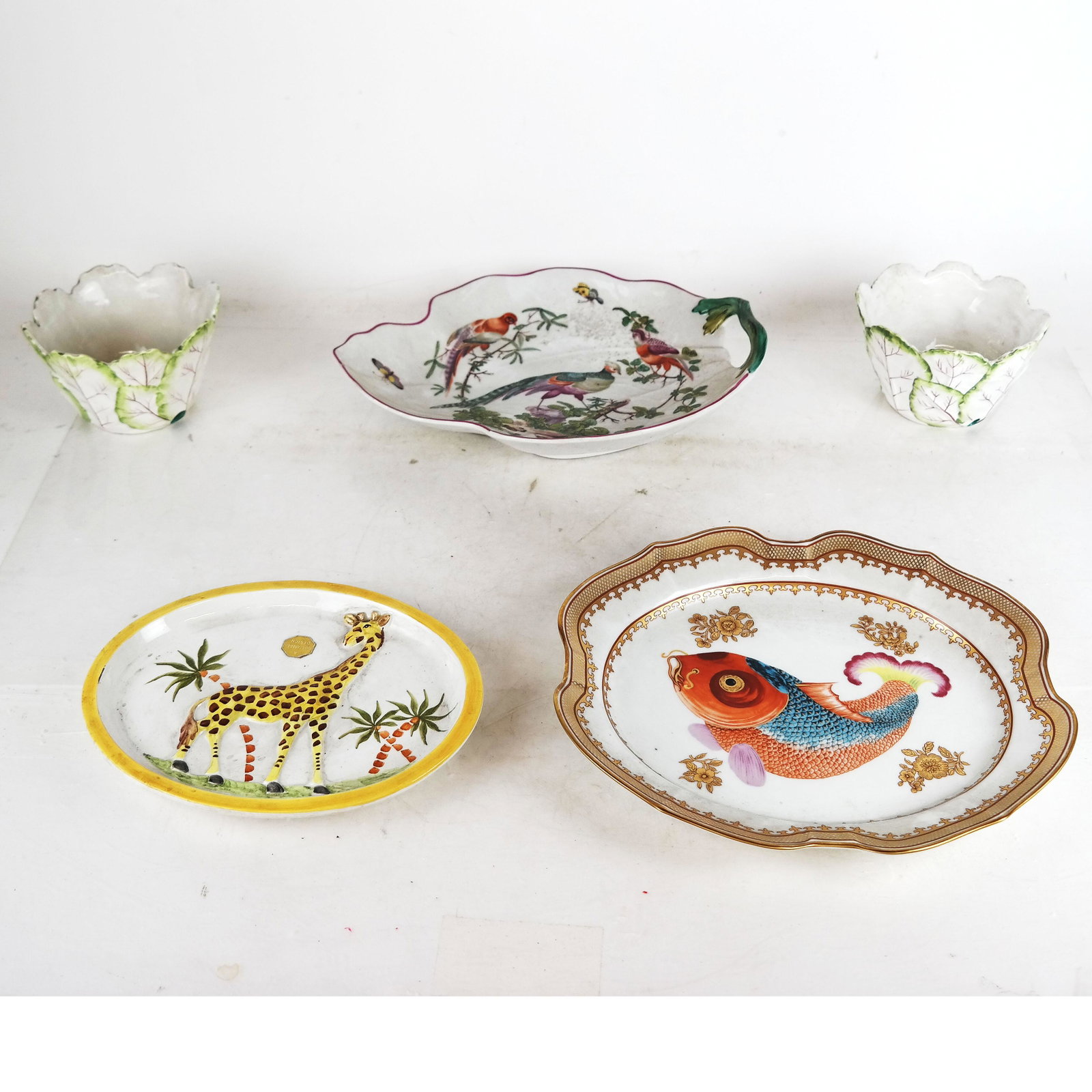 Lot of Vintage Mottahedeh Plates and Bowls (5): Vintage Mottahedeh plates (3) and two bowls. Provenance: From the Upper East Side estate of a prominent NYC interior decorator. [Largest: 2" H x 12" W x 9 1/2" D].