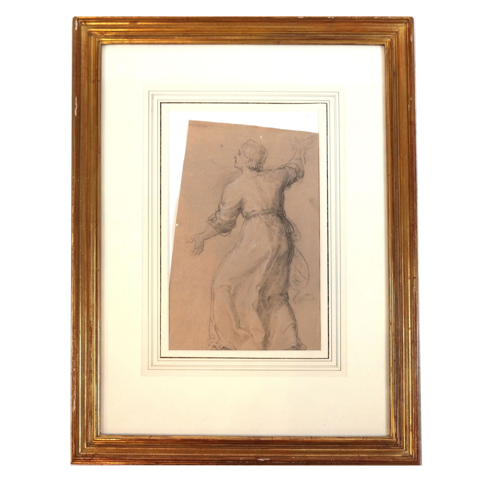 Framed 18th C. Charcoal Sketch of a Woman (1 of 4)