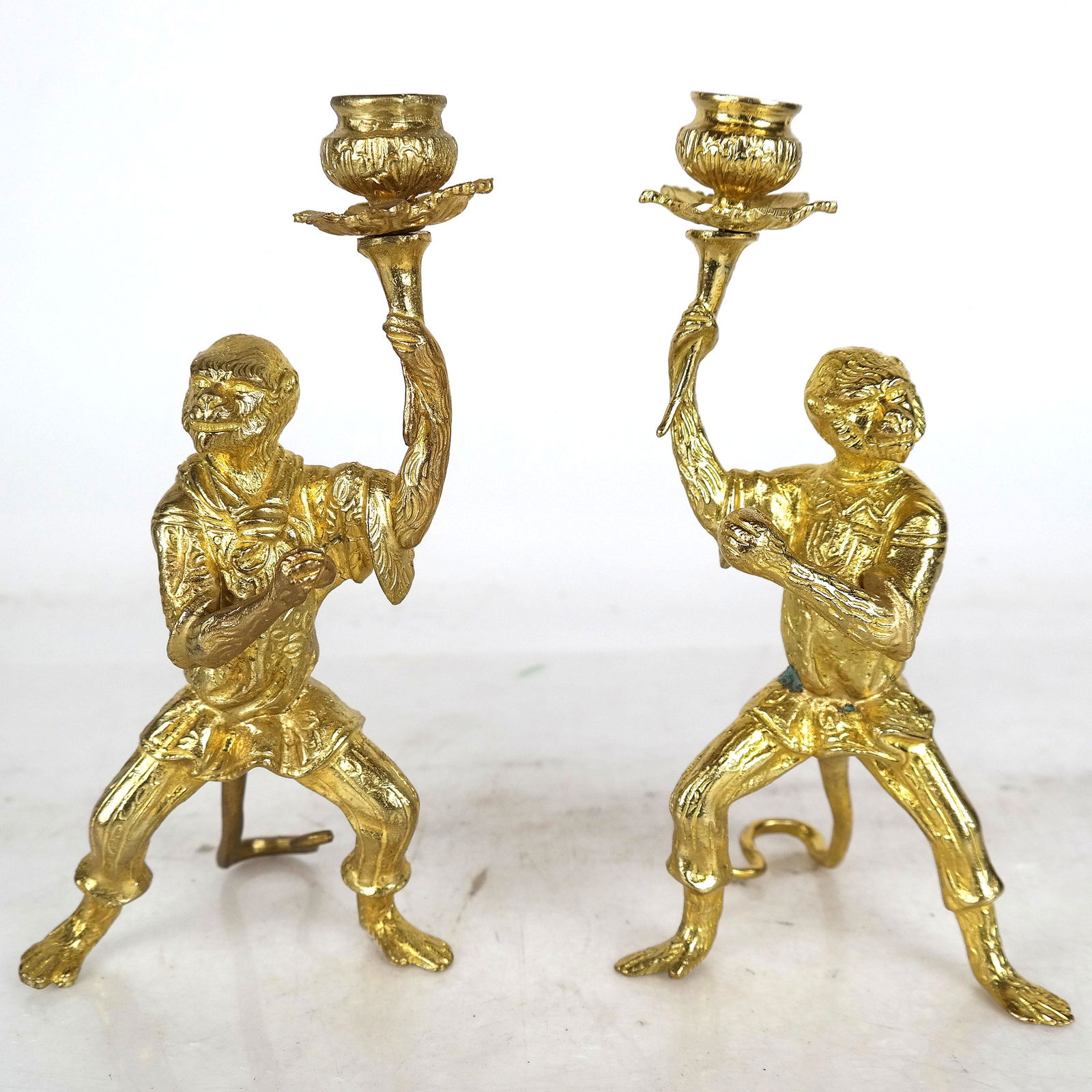 Pair Gilt Bronze Monkey Candlesticks (1 of 9)